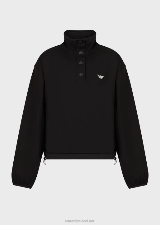 Women 086V422 Mock-Neck Sweatshirt In Stretch Interlock Viscose With Nylon Details And Drawstring Armani Black