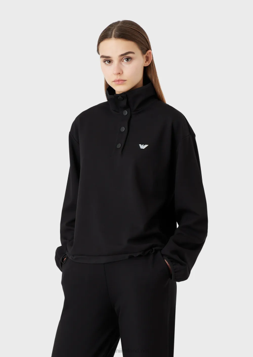 Women 086V422 Mock-Neck Sweatshirt In Stretch Interlock Viscose With Nylon Details And Drawstring Armani Black