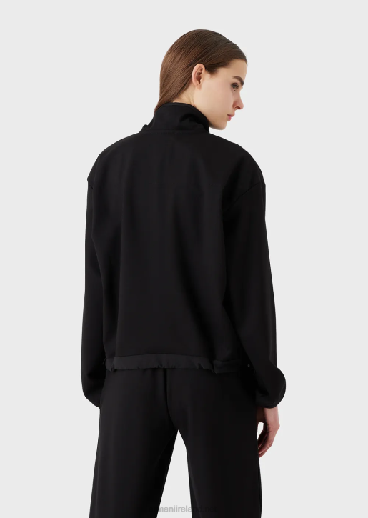 Women 086V422 Mock-Neck Sweatshirt In Stretch Interlock Viscose With Nylon Details And Drawstring Armani Black