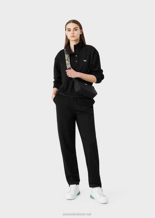 Women 086V422 Mock-Neck Sweatshirt In Stretch Interlock Viscose With Nylon Details And Drawstring Armani Black