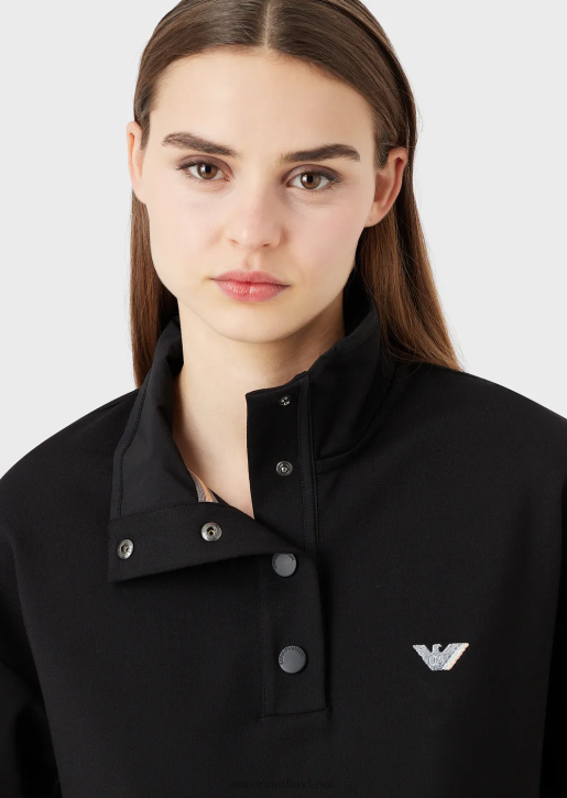 Women 086V422 Mock-Neck Sweatshirt In Stretch Interlock Viscose With Nylon Details And Drawstring Armani Black