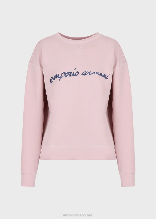 Women 086V423 Tye-Dye Organic French Terrycloth Sweatshirt With Embossed Logo Embroidery Armani Pink