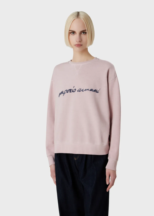 Women 086V423 Tye-Dye Organic French Terrycloth Sweatshirt With Embossed Logo Embroidery Armani Pink