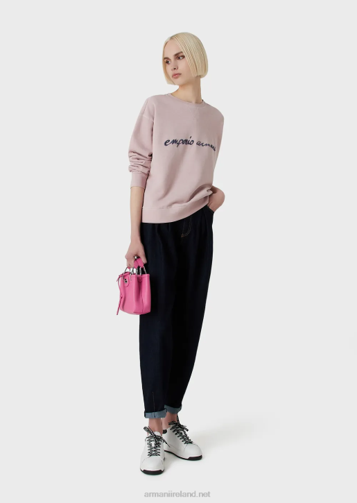 Women 086V423 Tye-Dye Organic French Terrycloth Sweatshirt With Embossed Logo Embroidery Armani Pink