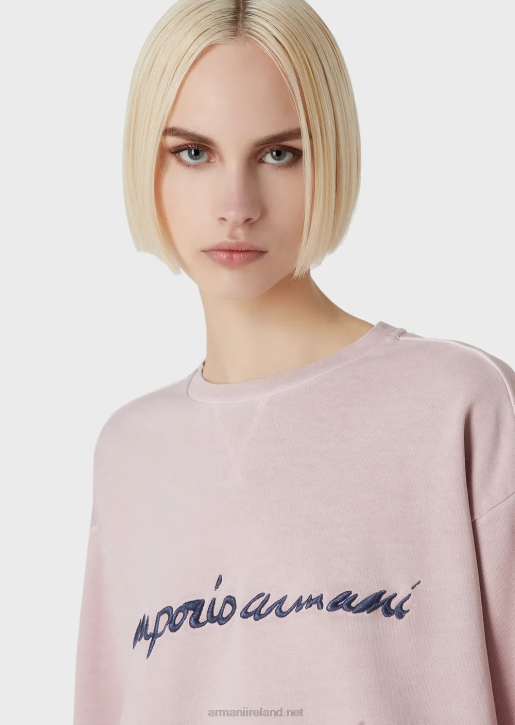 Women 086V423 Tye-Dye Organic French Terrycloth Sweatshirt With Embossed Logo Embroidery Armani Pink