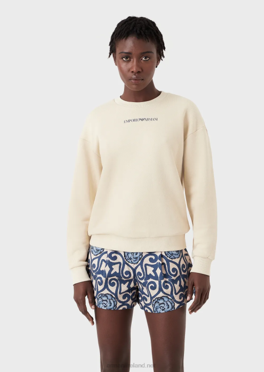 Women 086V424 Sustainable Collection Soft Organic-Cotton Sweatshirt With Oversized Print Armani Beige