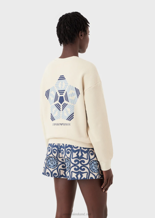 Women 086V424 Sustainable Collection Soft Organic-Cotton Sweatshirt With Oversized Print Armani Beige