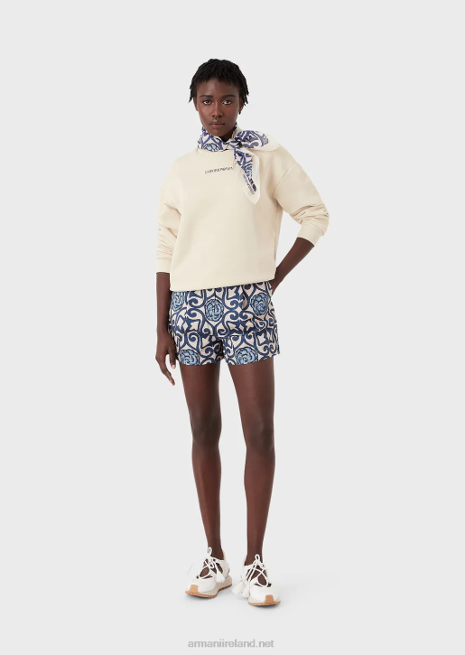 Women 086V424 Sustainable Collection Soft Organic-Cotton Sweatshirt With Oversized Print Armani Beige
