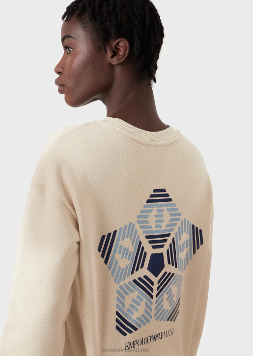 Women 086V424 Sustainable Collection Soft Organic-Cotton Sweatshirt With Oversized Print Armani Beige