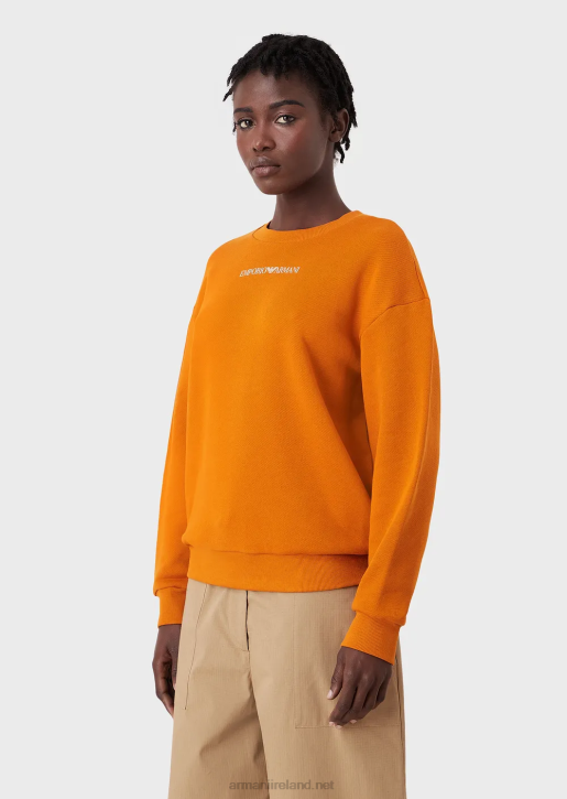 Women 086V425 Sustainable Collection Soft Organic-Cotton Sweatshirt With Oversized Print Armani Orange