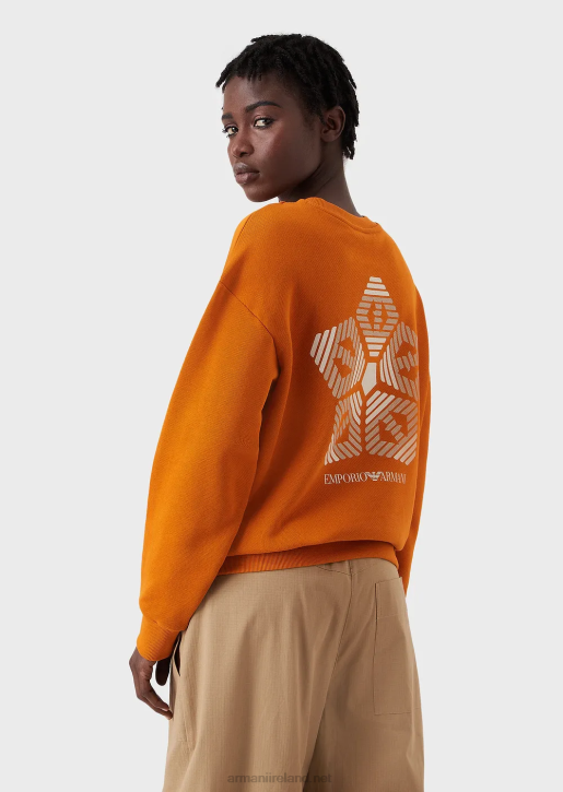 Women 086V425 Sustainable Collection Soft Organic-Cotton Sweatshirt With Oversized Print Armani Orange