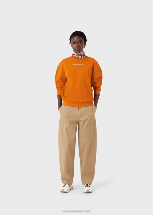 Women 086V425 Sustainable Collection Soft Organic-Cotton Sweatshirt With Oversized Print Armani Orange
