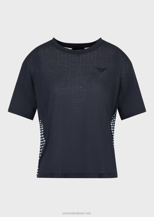 Women 086V426 Organic Stretch-Jersey T-Shirt With Back Print Armani Navy Blue