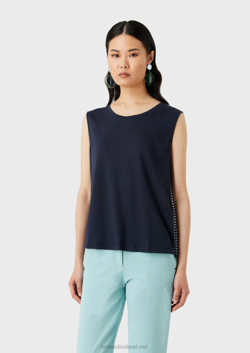 Women 086V428 Soft, Organic-Jersey Tank Top With Logo And Print On The Back Armani Blue
