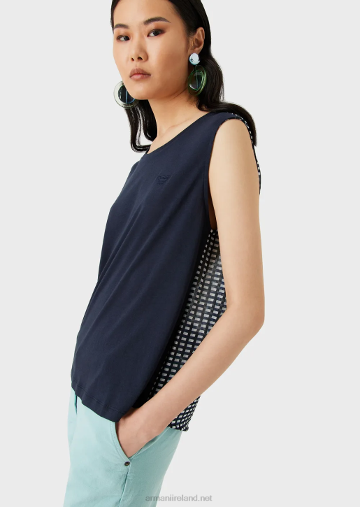 Women 086V428 Soft, Organic-Jersey Tank Top With Logo And Print On The Back Armani Blue
