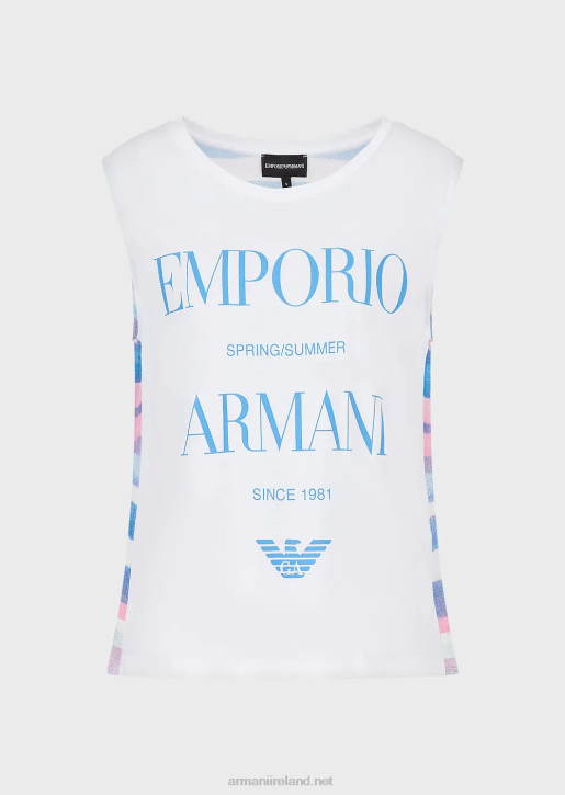 Women 086V429 Soft, Organic-Jersey Tank Top With Logo And Print On The Back Armani Pattern