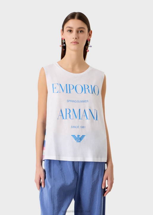 Women 086V429 Soft, Organic-Jersey Tank Top With Logo And Print On The Back Armani Pattern