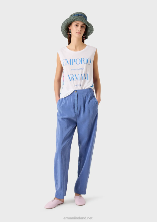 Women 086V429 Soft, Organic-Jersey Tank Top With Logo And Print On The Back Armani Pattern