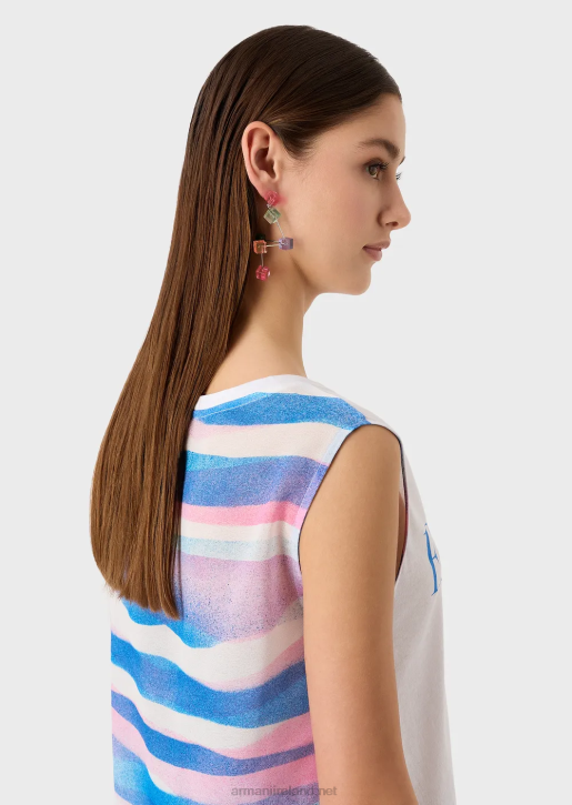 Women 086V429 Soft, Organic-Jersey Tank Top With Logo And Print On The Back Armani Pattern