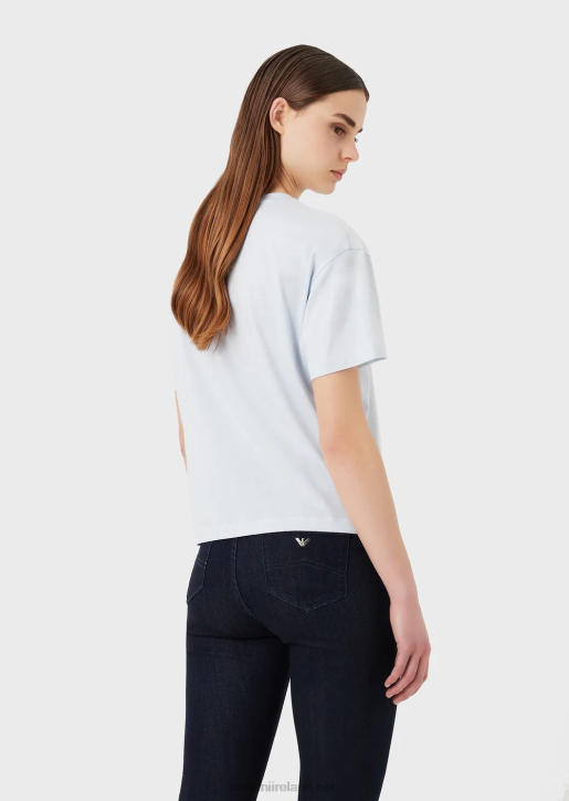 Women 086V430 Light Organic-Jersey T-Shirt With Embossed Fabric Lettering And Logo Print Armani Azure