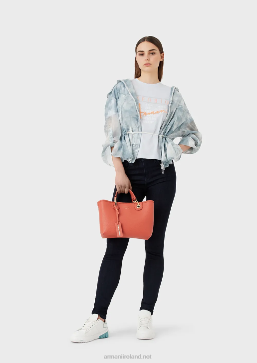 Women 086V430 Light Organic-Jersey T-Shirt With Embossed Fabric Lettering And Logo Print Armani Azure