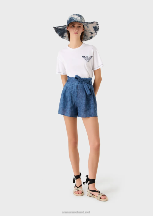 Women 086V433 Mare Capsule Collection Light Jersey T-Shirt With Logo Embroidery And Batik Eagle Armani White
