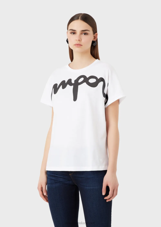 Women 086V434 Light Organic-Jersey T-Shirt With Oversized Rubberised Italic Logo Armani White