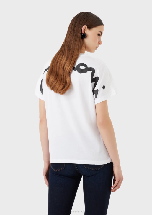 Women 086V434 Light Organic-Jersey T-Shirt With Oversized Rubberised Italic Logo Armani White