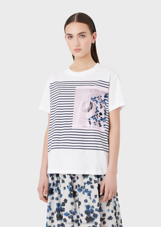 Women 086V435 Mare Capsule Collection Printed Light Jersey T-Shirt Armani Striped