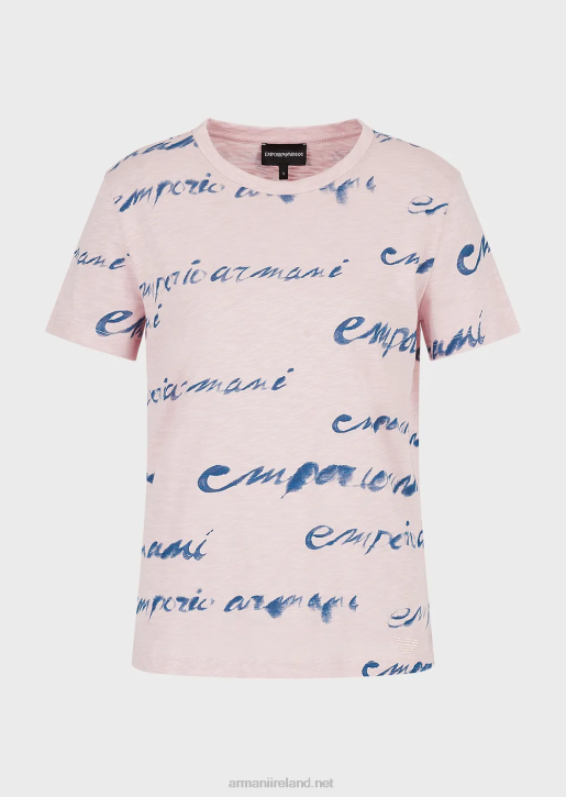 Women 086V437 Slub-Jersey T-Shirt With Logo Print Armani Pink