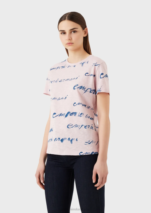 Women 086V437 Slub-Jersey T-Shirt With Logo Print Armani Pink