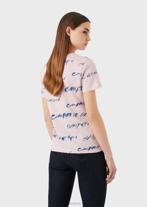 Women 086V437 Slub-Jersey T-Shirt With Logo Print Armani Pink