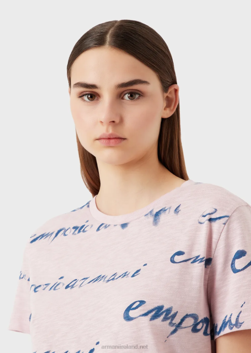 Women 086V437 Slub-Jersey T-Shirt With Logo Print Armani Pink
