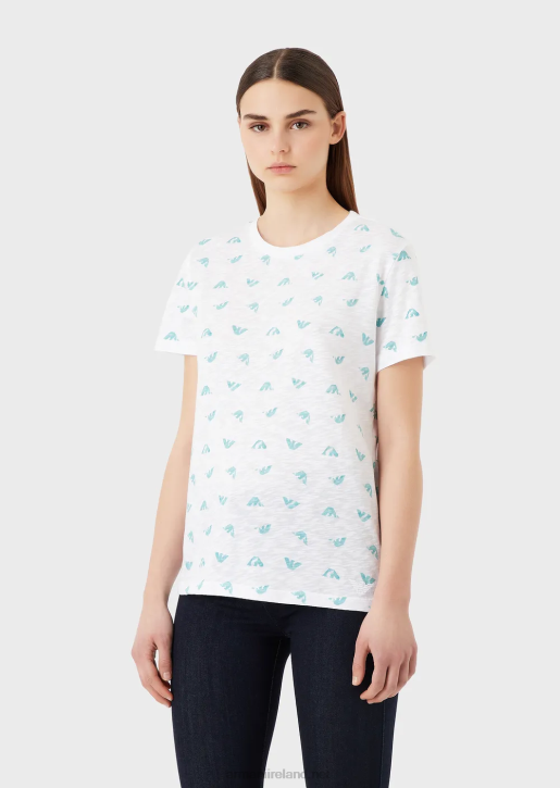 Women 086V438 Slub-Jersey T-Shirt With Logo Print Armani White