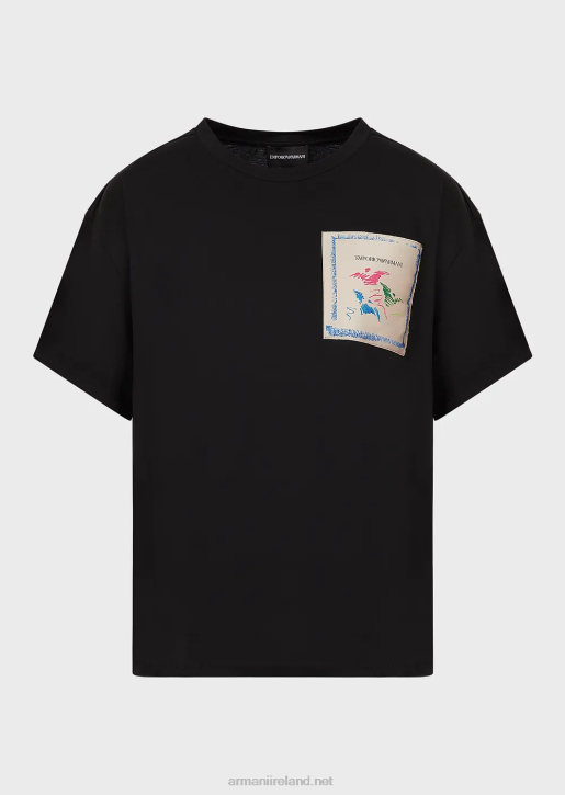 Women 086V439 Light Organic-Jersey T-Shirt With Collection Logo Patch Armani Black