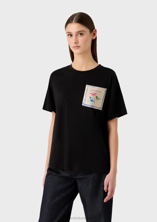 Women 086V439 Light Organic-Jersey T-Shirt With Collection Logo Patch Armani Black