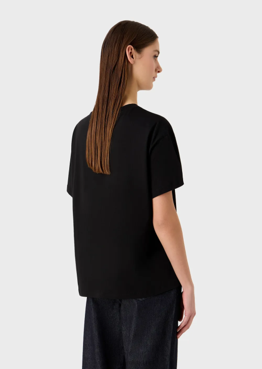 Women 086V439 Light Organic-Jersey T-Shirt With Collection Logo Patch Armani Black