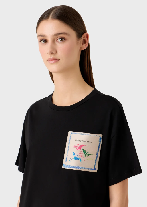 Women 086V439 Light Organic-Jersey T-Shirt With Collection Logo Patch Armani Black