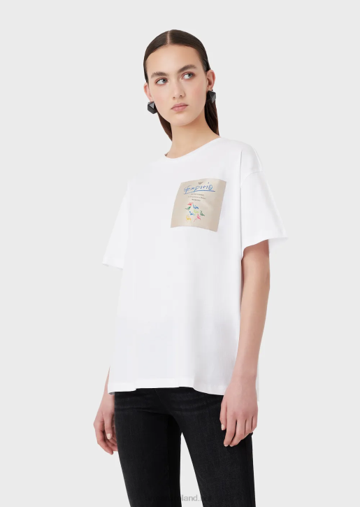 Women 086V440 Light Organic-Jersey T-Shirt With Collection Logo Patch Armani White