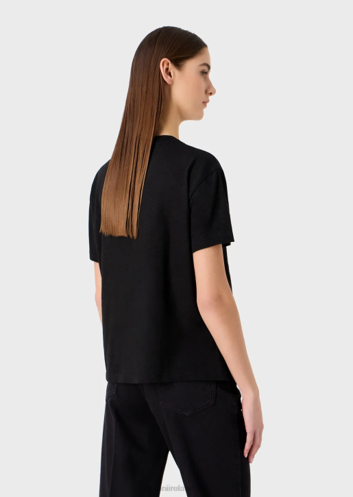 Women 086V441 Slub-Jersey T-Shirt With Eagle Print And Embroidery Armani Black