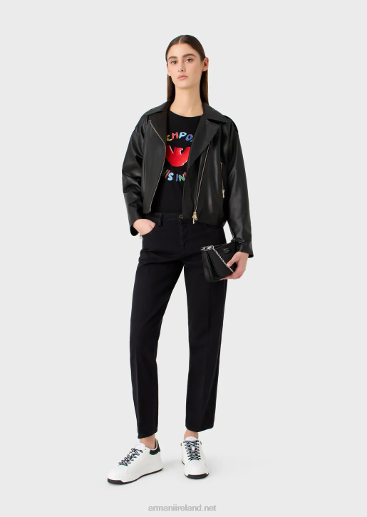 Women 086V441 Slub-Jersey T-Shirt With Eagle Print And Embroidery Armani Black