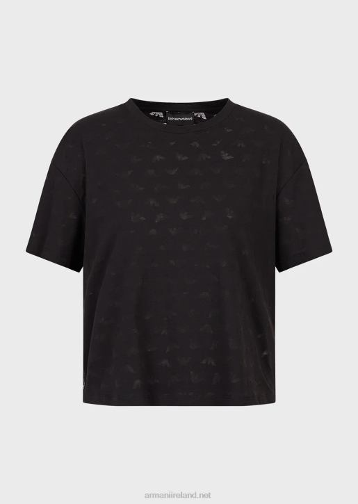 Women 086V445 Travel Essentials All-Over Devore-Jersey Eagle T-Shirt Armani Black
