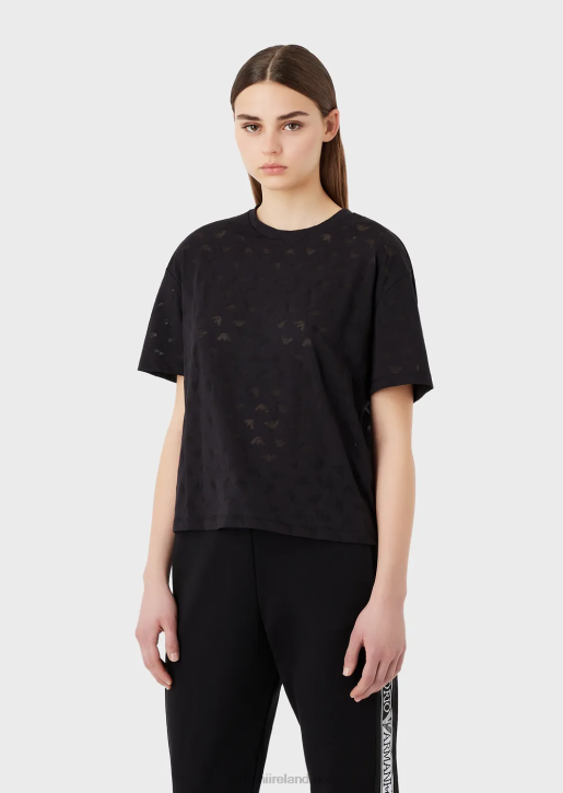 Women 086V445 Travel Essentials All-Over Devore-Jersey Eagle T-Shirt Armani Black