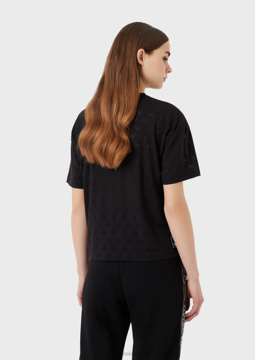 Women 086V445 Travel Essentials All-Over Devore-Jersey Eagle T-Shirt Armani Black