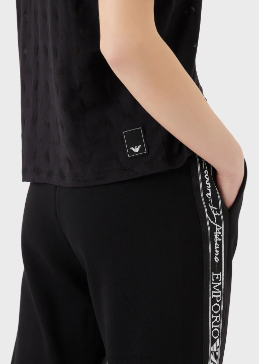Women 086V445 Travel Essentials All-Over Devore-Jersey Eagle T-Shirt Armani Black