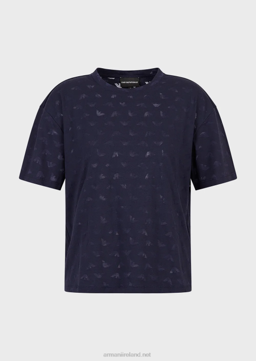 Women 086V446 Travel Essentials All-Over Devore-Jersey Eagle T-Shirt Armani Navy Blue