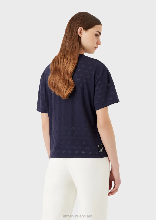 Women 086V446 Travel Essentials All-Over Devore-Jersey Eagle T-Shirt Armani Navy Blue