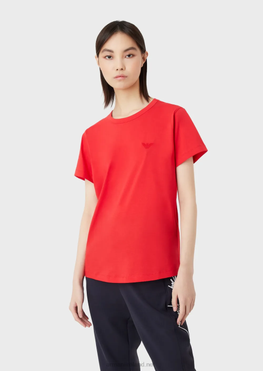 Women 086V447 Jersey T-Shirt With Oversized Rabbit Embroidery Armani Red