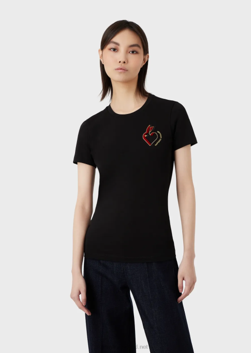 Women 086V448 Stretch Jersey T-Shirt With Embroidery Armani Black