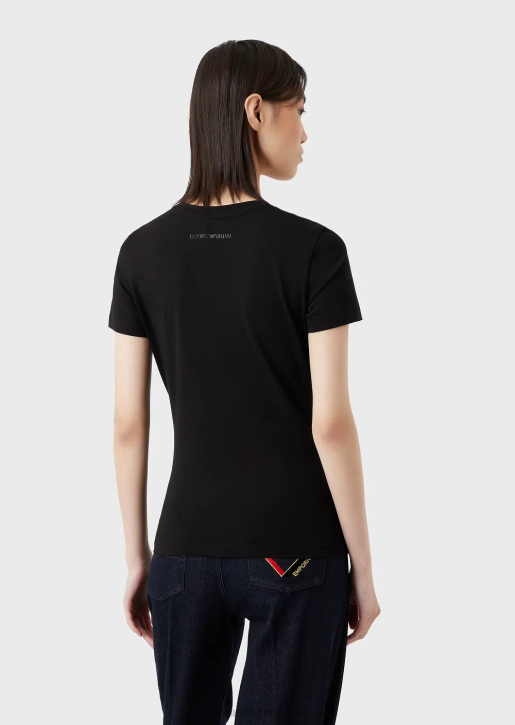 Women 086V448 Stretch Jersey T-Shirt With Embroidery Armani Black